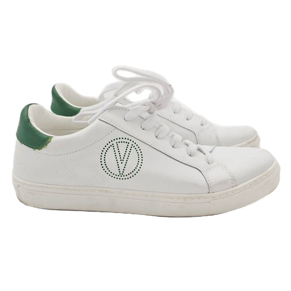 Valentino by Mario Valentino Fresia Logo Studded Sneakers White Green 8.5
